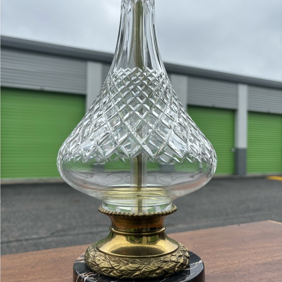 Vintage Crystal Lamp with Brass and Marble Base - Picture 3 of 7